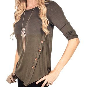 Ofenbuy Womens Shirts Crew Neck 3/4 Sleeve Cotton